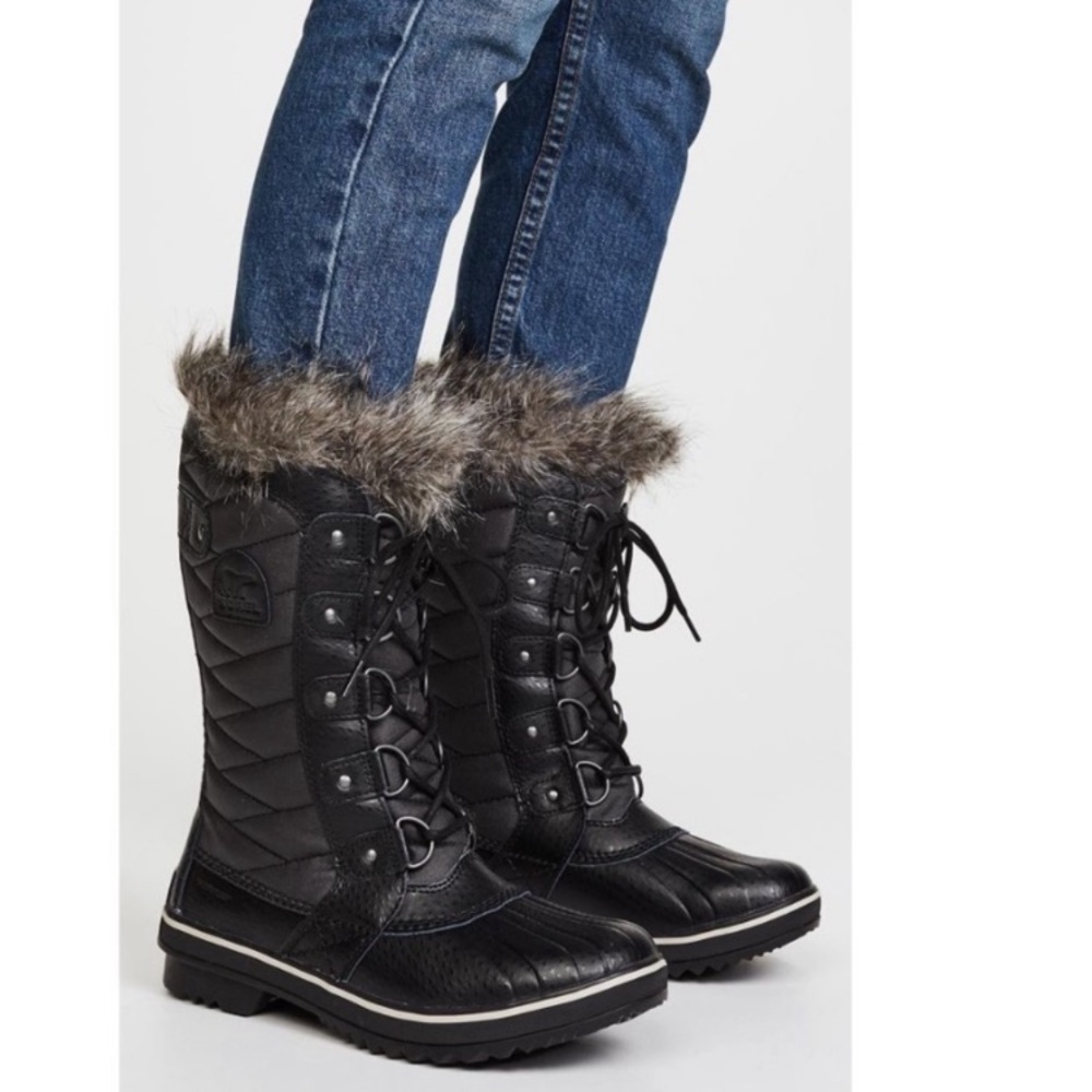 New Sorel Tofino II Waterproof Insulated Quilted Faux Fur Boot Black Sz 7.5